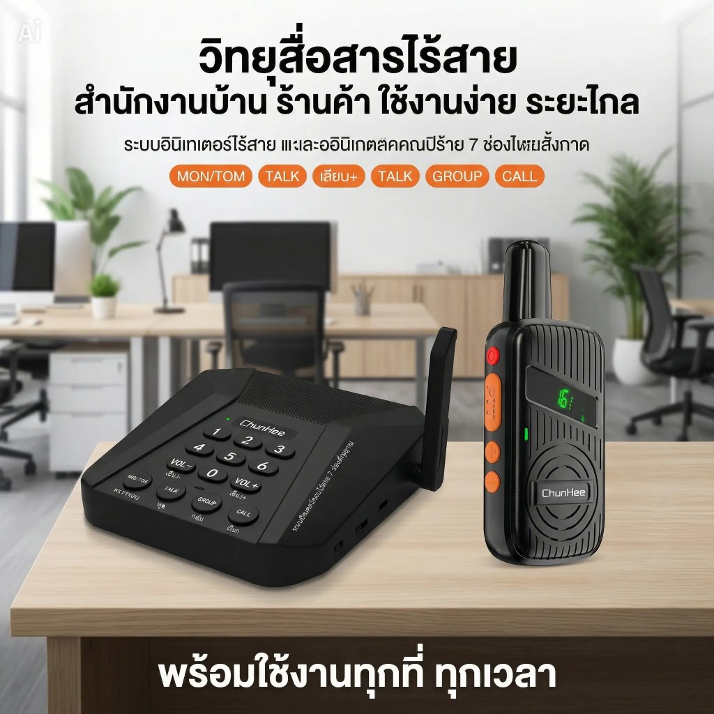 เป็นทางการ【จัดส่งในพื้นที่】ChunHee Wireless intercom โทรหลายคน ขับเคลื่อนด้วยแบตเตอรี่/สายเคเบิล COD