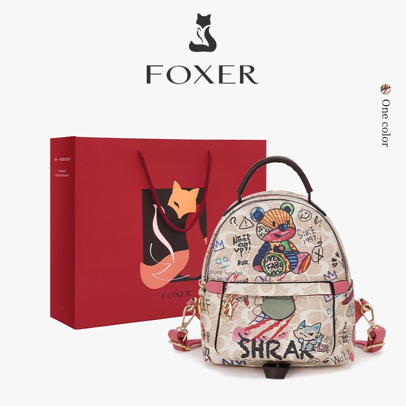 FOXERกระเป๋าเป้สะพายหลังผู้หญิง ลายการ์ตูน สไตล์สตรีทกราฟฟิตี้ ขนาดกะทัดรัดแต่จุของได้เยอะ【รุ่นมินิ】