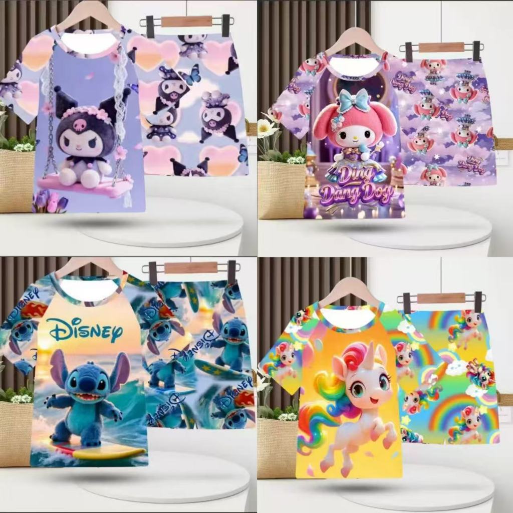 พร้อมส่งในไทยชุดนอนแขนสั้น พิมพ์ลายการ์ตูน แบบบาง