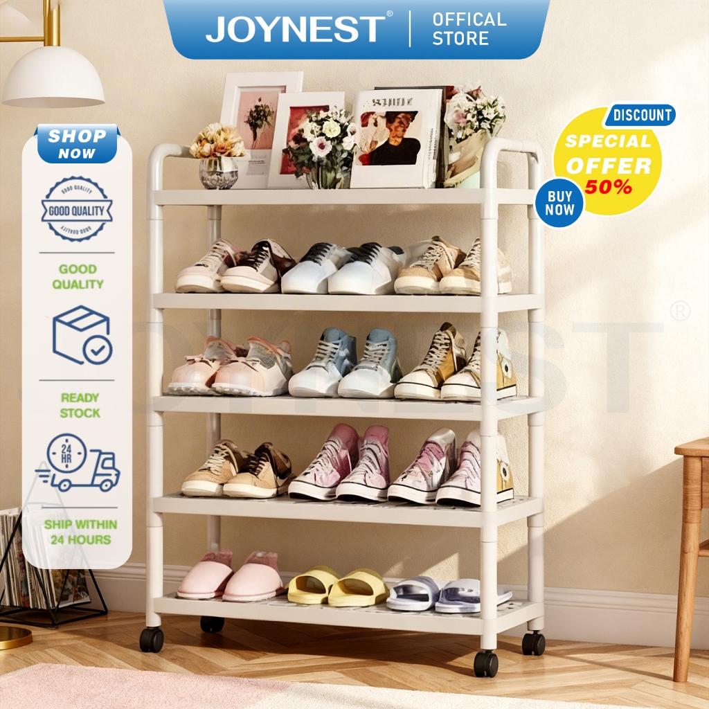JOYNEST ชั้นรองเท้า 3/4/5 ชั้น วางรองเท้า พื้นที่จัดเก็บ ชั้นวางของ ล้อหมุน 360° เคลื่อนย้ายสะดวก