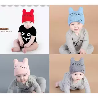 ไหมพรมหมวกMILKเด็กน่ารักมี4สีไหมพรมยืดนิ่ม หมวกมีหูตั้ง