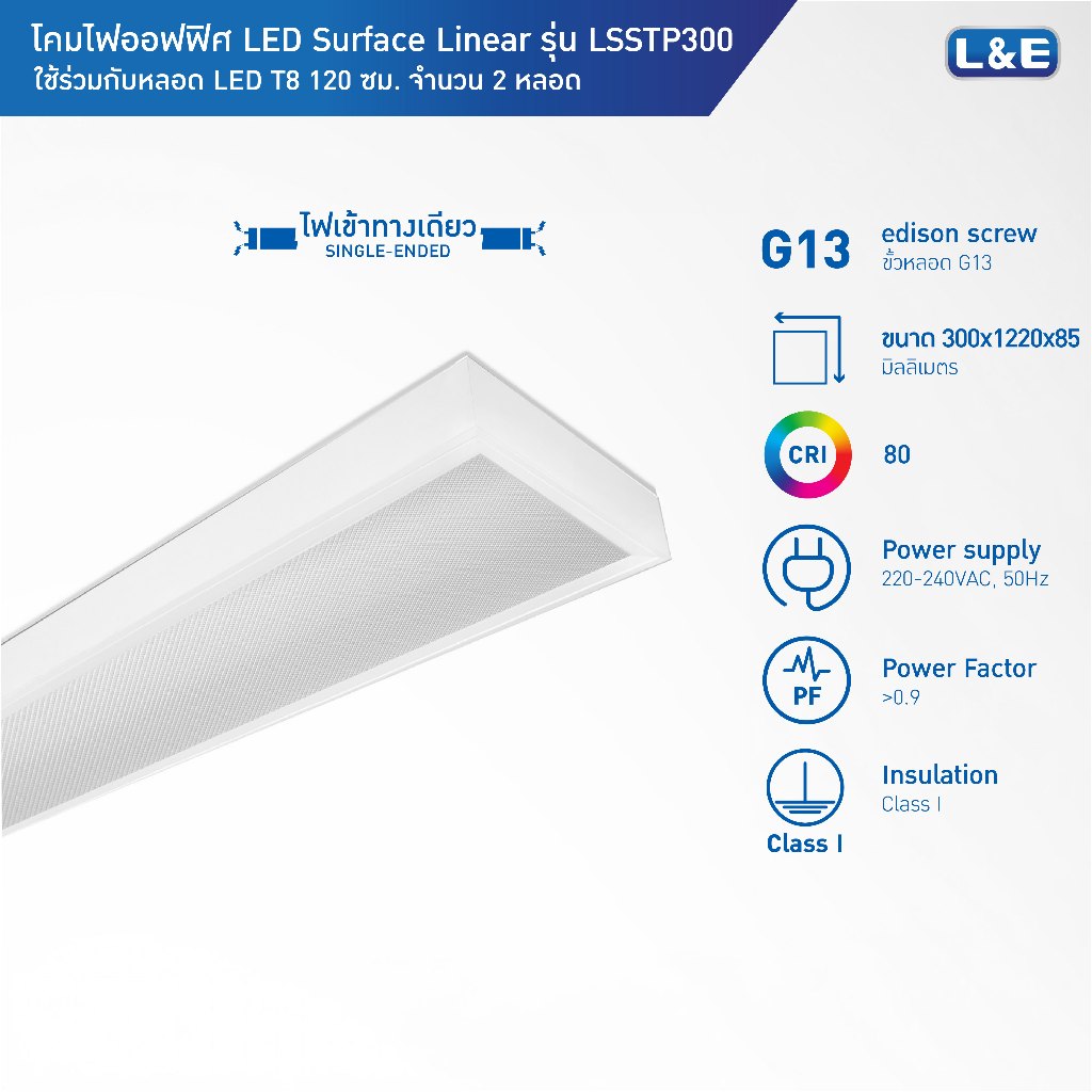 L&E โคมไฟติดลอยหน้า Prismatic สำหรับหลอด LED T8 2 หลอด ขนาด 60x120cm รุ่น LSSTP300 (ใช้กับหลอดไฟเข้า
