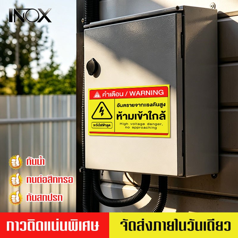 สติกเกอร์ระวังอันตรายไฟฟ้า ป้ายเตือนไฟฟ้าแรงสูง ขนาด30x22ซม. ผลิตจากวัสดุ3M คุณภาพสูง ติดแน่นทนทาน