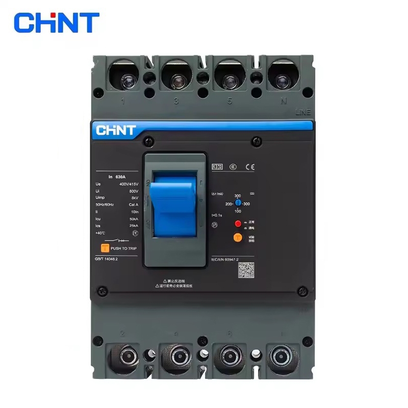 CHINT 4P NXMLE 63A 80A 100A 125A เบรกเกอร์ สามเฟส แบบเคสหล่อพร้อมสวิตช์หลักป้องกันการรั่วไหล