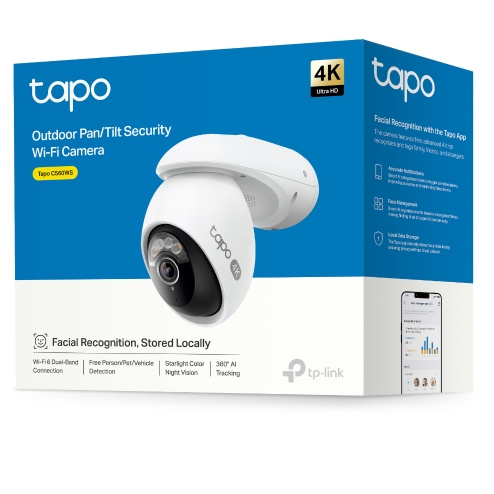 TP-Link Tapo C560WS กล้องไวไฟ 4K 8MP ใช้งานภายนอก IP66 มี AI จดจำใบหน้าได้ Outdoor Pan/Tilt Security รองรับ 2.4GHz/5GHz