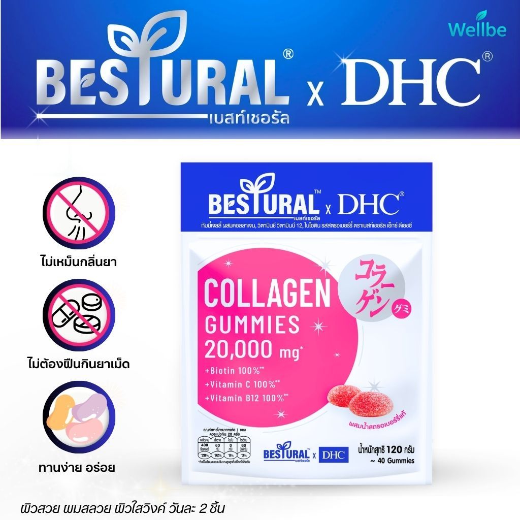 DHC gummy jelly collagen บำรุงผิวสวยกระจ่างใส ผมยาวสลวยด้วยไอโอติน อร่อย ผสมน้ำสตรอเบอร์รี่แท้ๆ