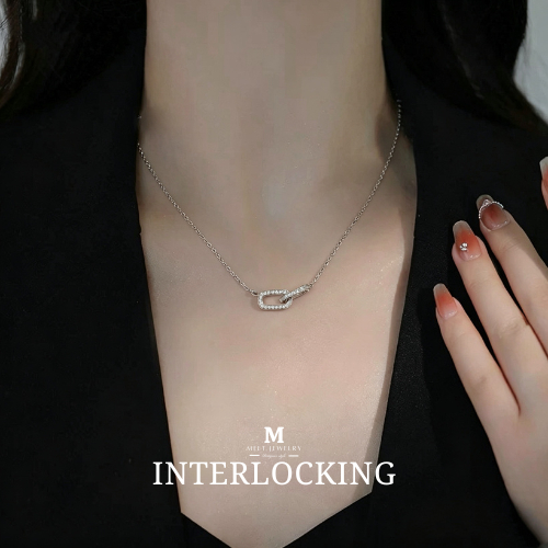 MEET💕สร้อยคอเงินแท้ Interlocking สร้อยเงิน สร้อยคอเงิน Silver925 สร้อยคอแฟชั่น สร้อยคอเพชร