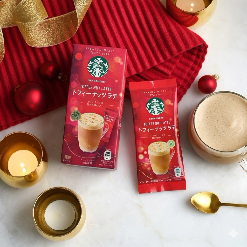 พร้อมส่งในไทย STARBUCKS TOFFEE NUT LATTE Limited คริสมาส ลาเต้ สำเร็จรูป 4 ซอง ในแพ็ค