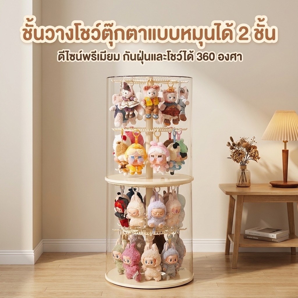 กล่องเก็บฝุ่นลาบูบู ตำแหน่งแขวน18ช่อง หมุนได้ กล่องโชว์โมเดล ตู้โชว์อเนกประสงค์ เก็บของจัดระเบียบ กันฝุ่น ใช้บ้าน ห้องนอ