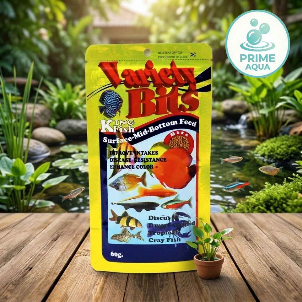 Kingfish Variety Bits 60g. อาหารปลาปอมปาดัวร์