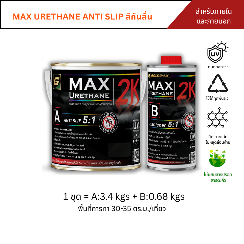 MAX URETHANE  ANTI SLIP สีกันลื่น ชนิด 2 ส่วนผสม A+B ขนาด 3.785 ลิตร