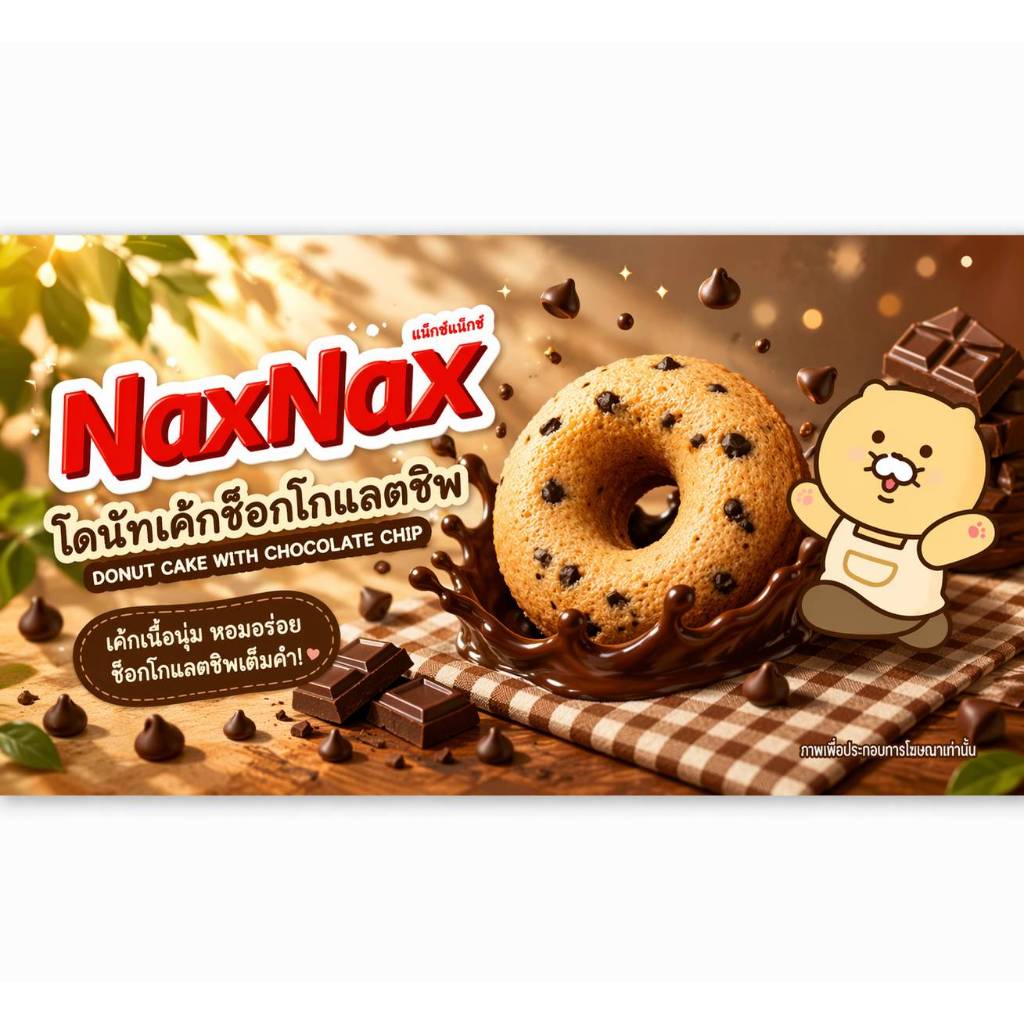 Nax Nax แน็คซ์แน็คซ์🍩🍩โดนัทเค้ก ช็อกโกแลตชิพ🍩🍫 17 กรัม ×12 ชิ้น