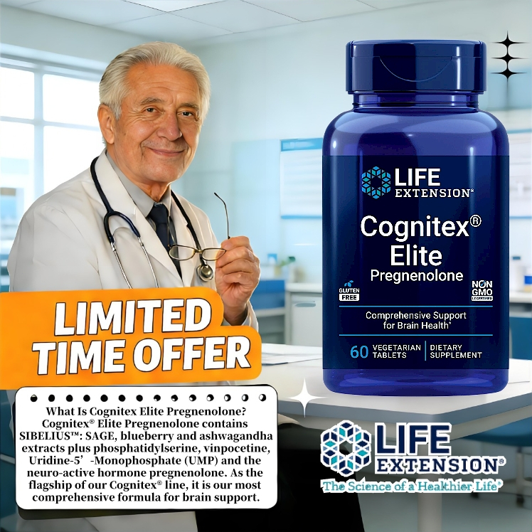 Cognitex@ Elite Pregnenolone 60 Vegetarian Tablets by Life Extension Daily Mental Wellness
