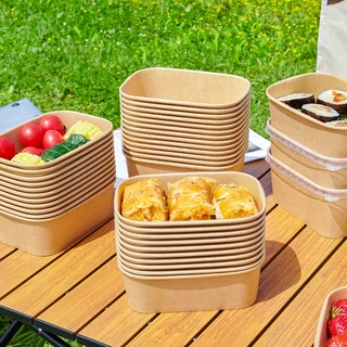 **Pre-orderสินค้าเข้า19เดือนนี้**[แพ็ก50ชิ้น] กล่องกระดาษคราฟท์วงรี พร้อมฝาใสถ้วยกระดาษ กล่องคราฟท์ 500/650/750/1000ML