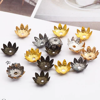 100ชิ้น ฝาครอบลูกปัด 8/10mm รูปดอกไม้ 8 กลีบ โลหะผสม สีทอง/เงิน สำหรับแต่งสร้อยข้อมือ DIY เครื่องประดับ
