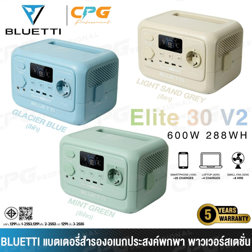 BLUETTI Power station แบตเตอรี่สำรองอเนกประสงค์ พกพา พาวเวอร์สเตชั่น รุ่น Elite 30 V2