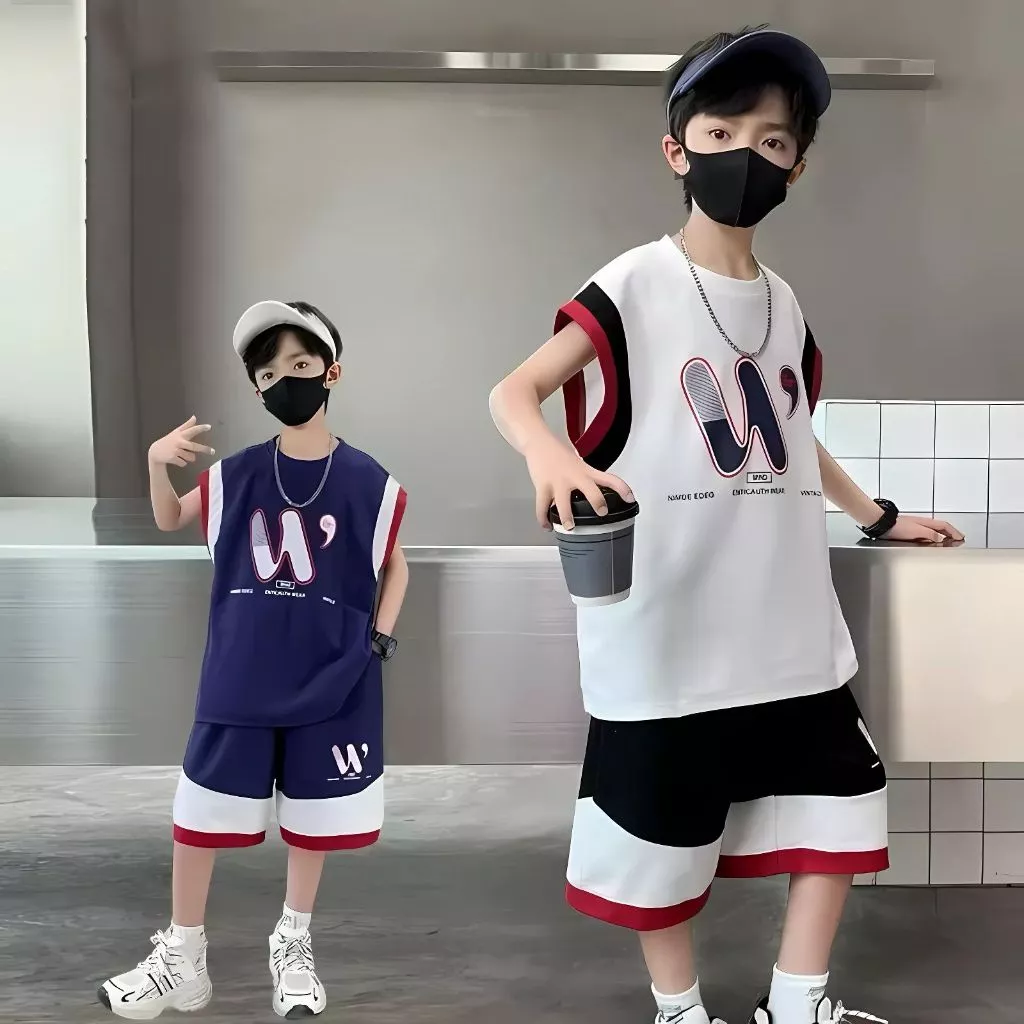 Modeng Baby เซ็ตแขนกุด สกรีนตัว2 สี เสื้อแขนสั้น กางเกงขาสั้น   เซท 2 ชิ้น   ใส่เที่ยวเท่ห์ๆ ด้วยชุดเซท เนื้อผ้านุ่ม thumbnail 9