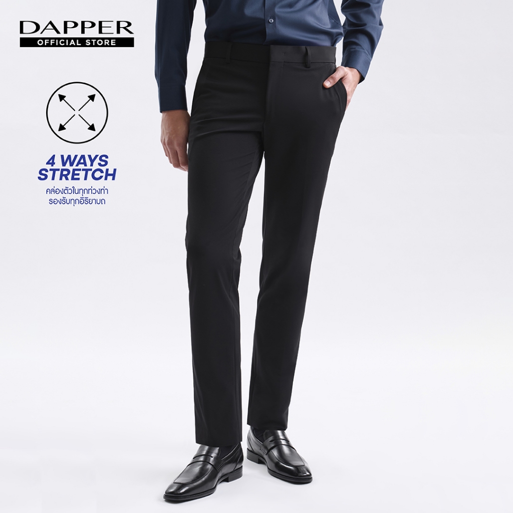 DAPPER กางเกงขายาว รุ่น 4 Ways Stretch ทรง Slim-Fit สีดำ (TB9/BK/683SP1)