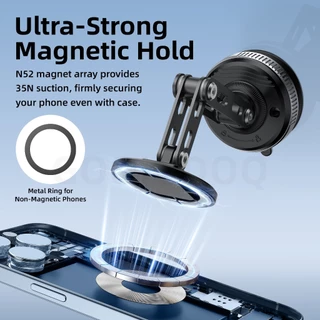GOOJODOQ ที่วางโทรศัพท์แม่เหล็ก โลหะ Phone Holder แขนพับได้สามแกน การดูดซับสุญญากาศ Phone Grips
