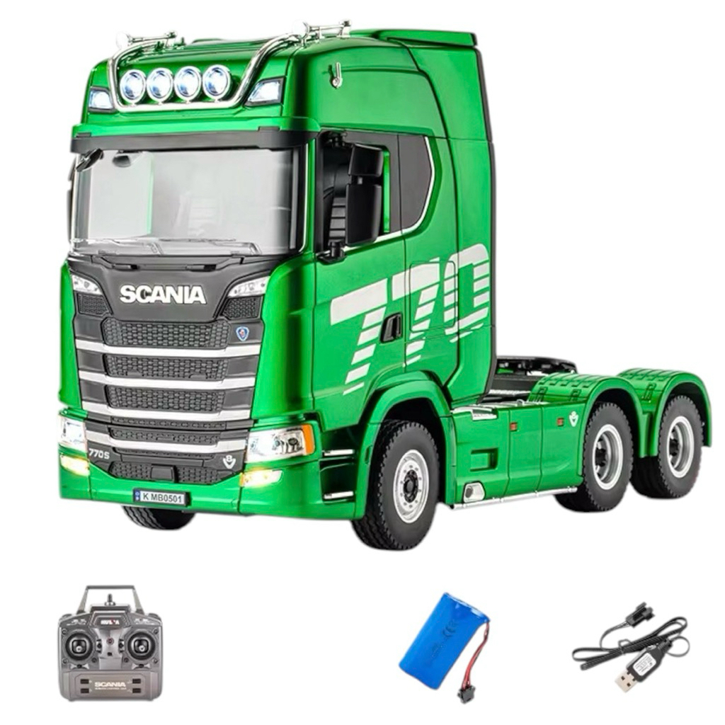 รถหัวลากบังคับวิทยุHuina1501 SCANIA(ส่วนหัวสีเขียว) 770S V8 สเกล1:18 2.4GHzมีเสียงมีไฟแบตเตอรี่ชาร์จ