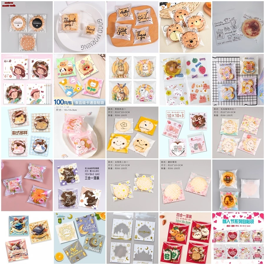 📌แพค95-100ใบ📌ถุงฝากาว 10x10​ซม.​10*10 ถุงใส่ขนม​ คุกกี้​ บราวนี่ ถุงกาว​ คริสมาส​ ปีใหม่​ ตรุษจีน​ อิสลาม​ ปัจฉิม