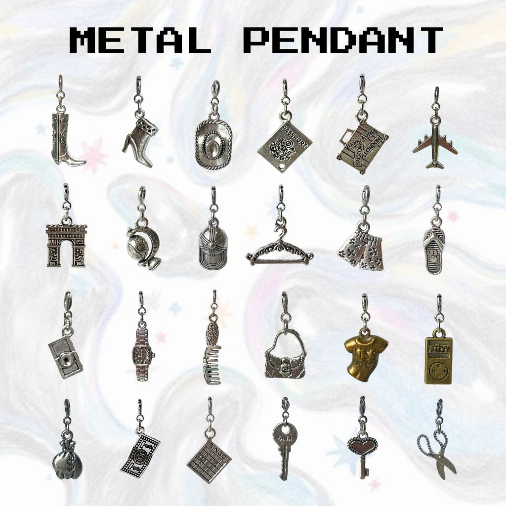 (SET1) 🔗 พร้อมส่ง Charms จี้โลหะพร้อมตะขอห้อยตกแต่ง DIY สำหรับทำสร้อยคอ สร้อยข้อมือ ห้อยกระเป๋า สไตล์มินิมอล/วินเทจ