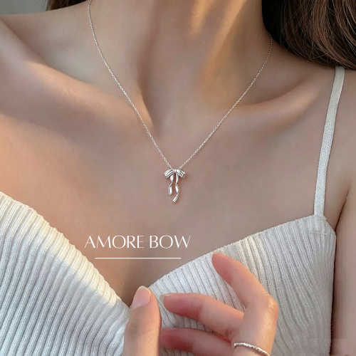 MEET💕พร้อมส่ง สร้อยเงิน Amore Bow  จี้เงินแท้ สร้อยเพชร สร้อยคอเงินแท้ สร้อยคอเกาหลี สร้อยแฟชั่น