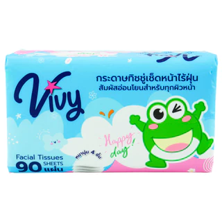 ยกลัง กระดาษทิชชูเช็ดหน้าวีวี่ HappyDay 90 แผ่น รุ่นแพ็คฟ้าชมพู หนานุ่ม 4 ชั้น ยกลัง 20 ห่อ