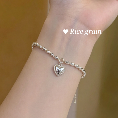 MEET💕พร้อมส่ง กำไลเงิน Rice grain กำไลเงินพร้อมจี้ สร้อยข้อมือปรับได้ กำไลแฟชั่น กำไลข้อมือเงินแท้