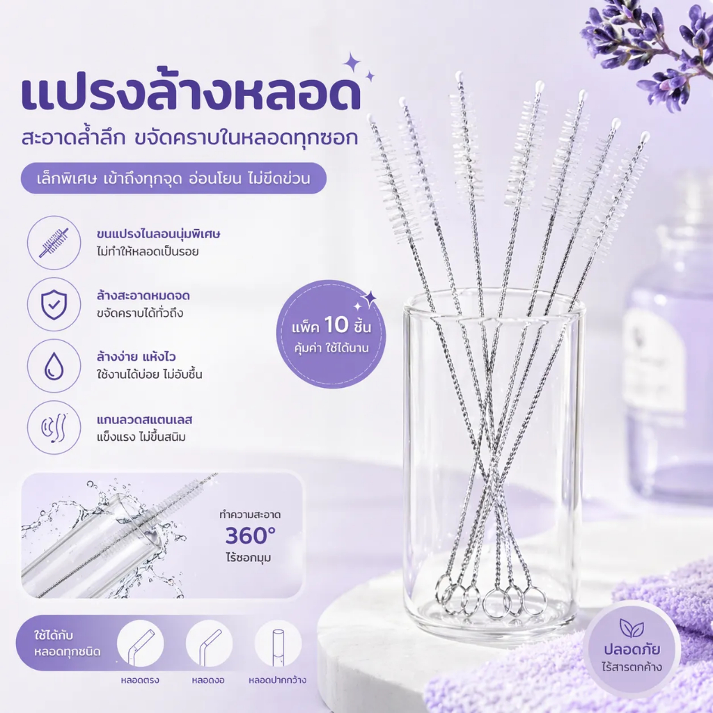 แปรงล้างหลอด แปรงทำความสะอาดหลอดดูด สายหลอดนั่งดูด