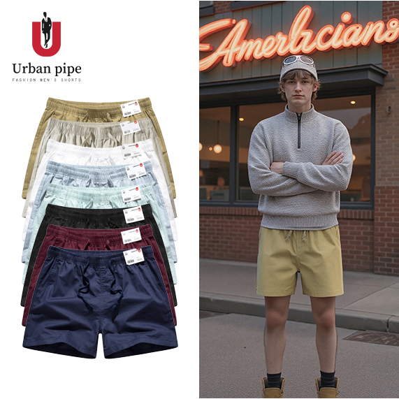 URBAN PIPE ผู้ชายกางเกงขาสั้นสีทึบเหนือเข่า 28-34 ระบายอากาศนุ่มและอบอุ่นออกแบบเอวยางยืดผ้าฝ้าย Cleanfit Plain 20261