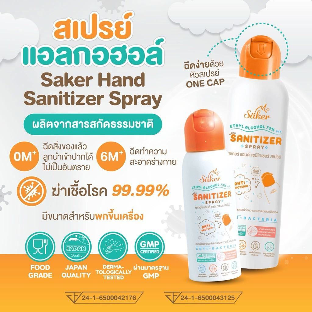 🔥ส่งด่วนพิเศษล๊อตใหม่ล่าสุด🔥 Saker (200ml) ถ้าสเปรย์แอลกอฮอล์พืช สเปรย์ทำความสะอาดมือ,สิ่งของเกรดสัมผัสอาหารได้