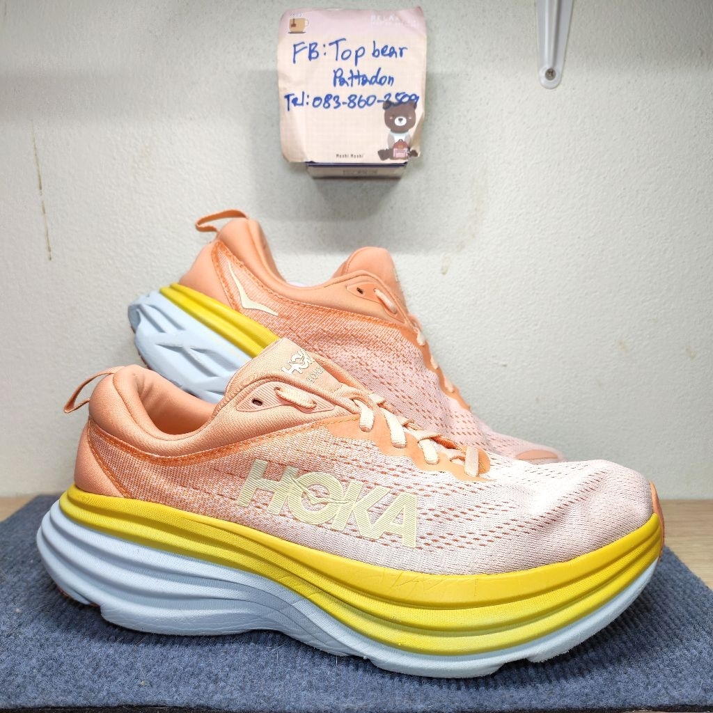 Hoka Bondi 8 🍑​💛🤍​มือสองของแท้💯 ไซส์ Eu41 26cm.