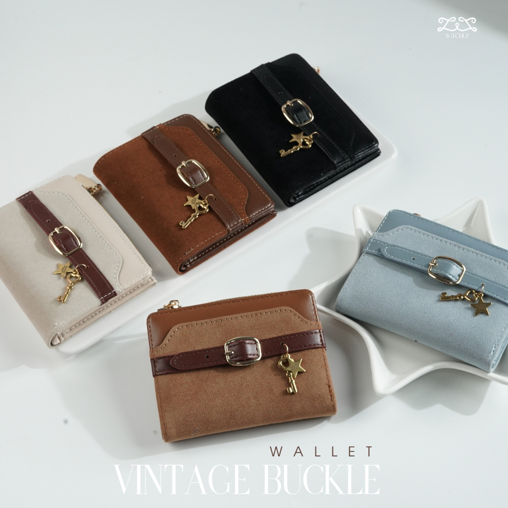 ใหม่Witchez Vintage Buckle กระเป๋าสตางค์ทรงเข็มขัดทูโทนหนังกลับ