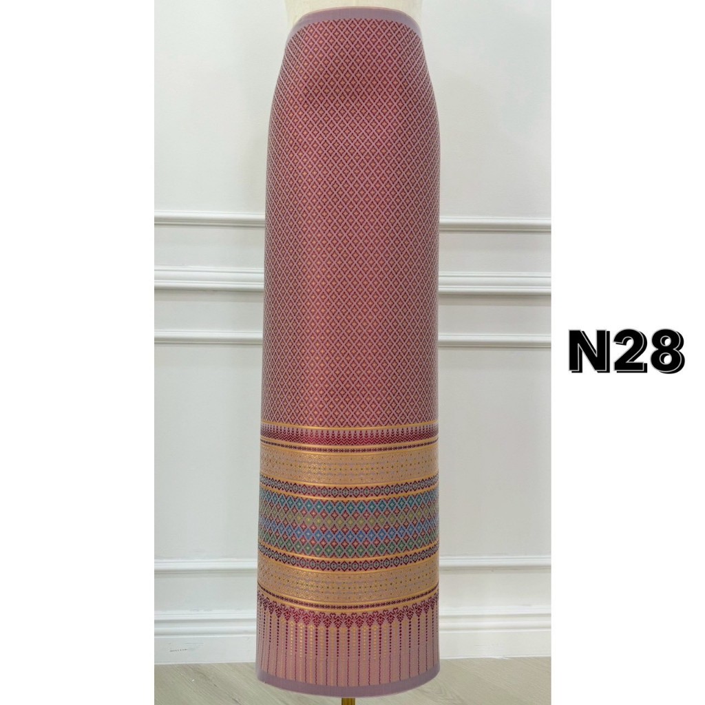 N28 ผ้าไหมแกมฝ้าย ทอลาย ยกดอกพิกุลแก้ว สีกะปิ ขนาด 2 หลา