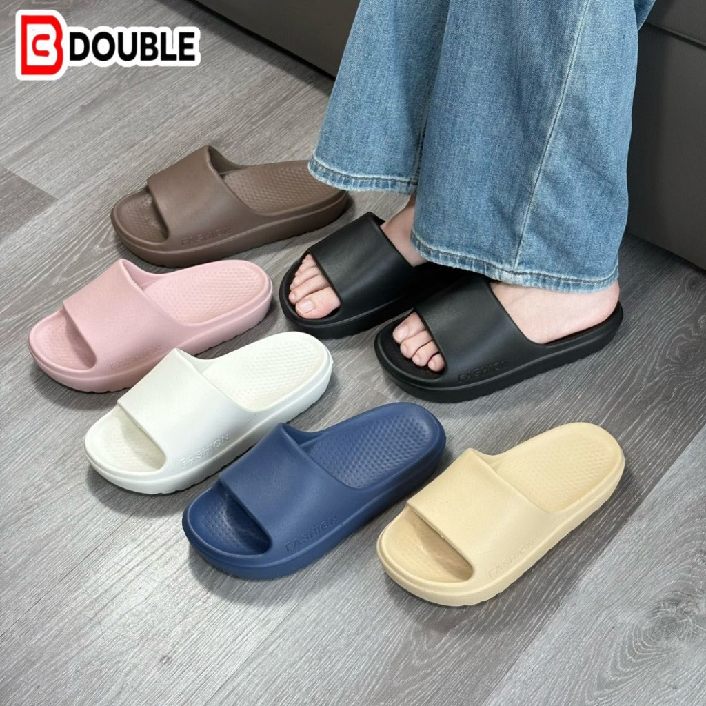 BB Double รองเท้าสไลด์พื้นหนา ผู้หญิง/ผู้ชาย ทั่วไป EVA นุ่ม กันลื่น ใส่ในบ้าน/นอกบ้าน สไตล์เรียบง่าย แฟชั่นใหม่ 2026