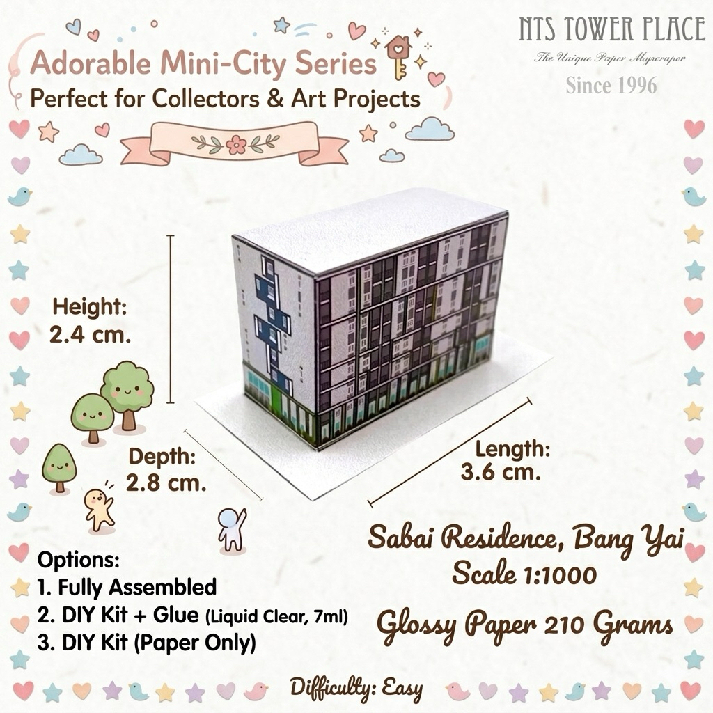 โมเดลตึกกระดาษ Sabai Residence บางใหญ่ สูง 8 ชั้น
