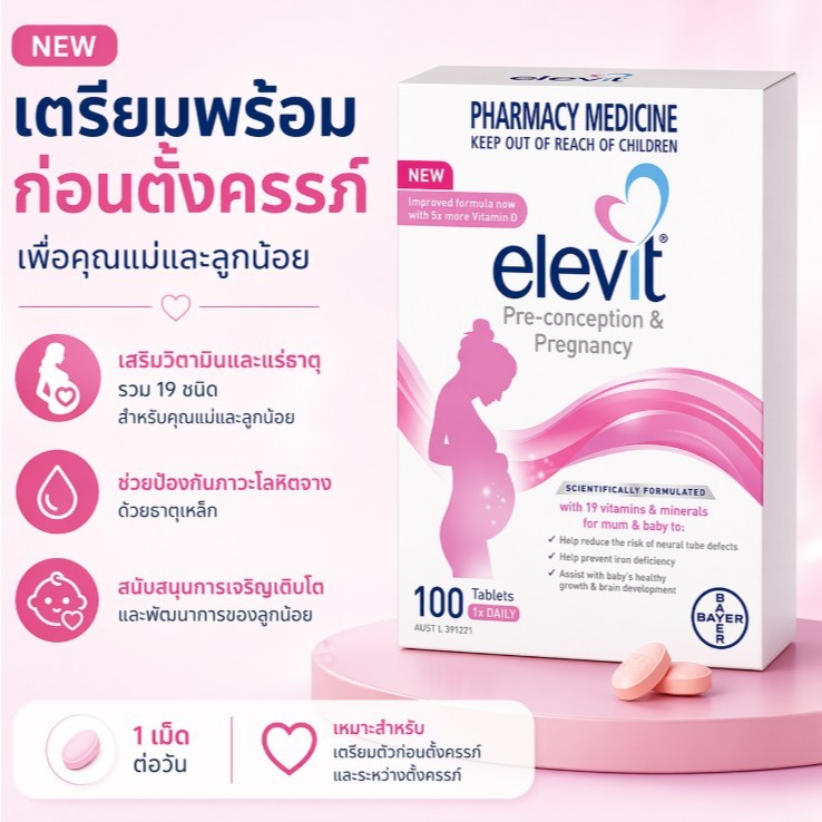 Elevit ยาบํารุงเตรียมตั้งครรภ์ มีบุตรยาก บํารุงมดลูก วิตามินก่อนตั้งครรภ์