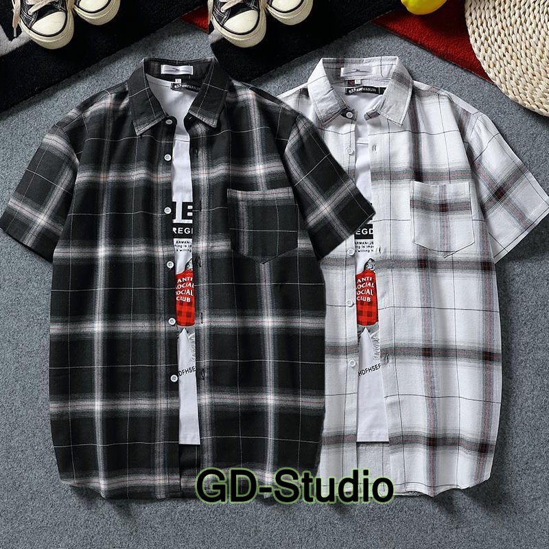 GD เสื้อดำคอปก เสื้อเชิ้ตแขนสั้นคอกลมแขนสั้นผ้าใยสังเคราะห์ผู้ชาย 2 สี M - 3 xL สีดำ ดีไซน์คลาสสิก เสื้อผ้าท่อนบนสำหรับบ