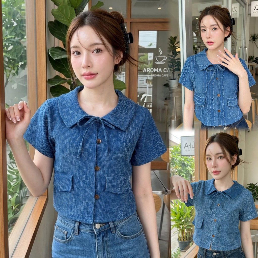 เสื้อเป็นเมืองผู้หญิงคอปกผูกโบว์รุ่น"พิมพ์พูนทรัพย์”