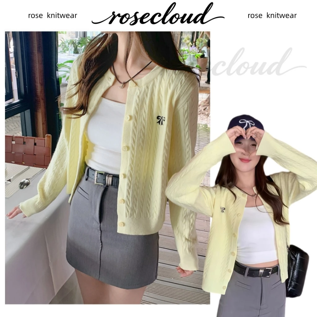 🌟rosecloud🌟เสื้อคาร์ดิแกนไหมพรมยาวสไตล์เกาหลีสีสันสดใส มีกระดุมด้านหน้า ใช้งานได้จริง นุ่ม ยืดหยุ่น และสวมใส่สบาย