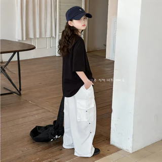 PRINCESS KESLI ชุดเชทเด็กผู้หญิง เสื้อยืด+กางเกงคาร์โก้ สไตล์หลวม ใส่สบาย สไตล์เกาหลี สำหรับผู้ใหญ่/วัยรุ่น