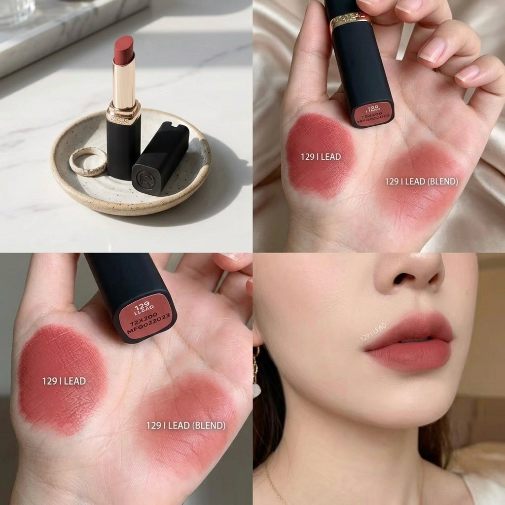ลิป LoReal รุ่น Color Riche Intense Volume Matte เบอร์ 129 สีชัดแน่นมาก ทาเต็มๆก็จะแดงแบบจัดเต็ม ในร