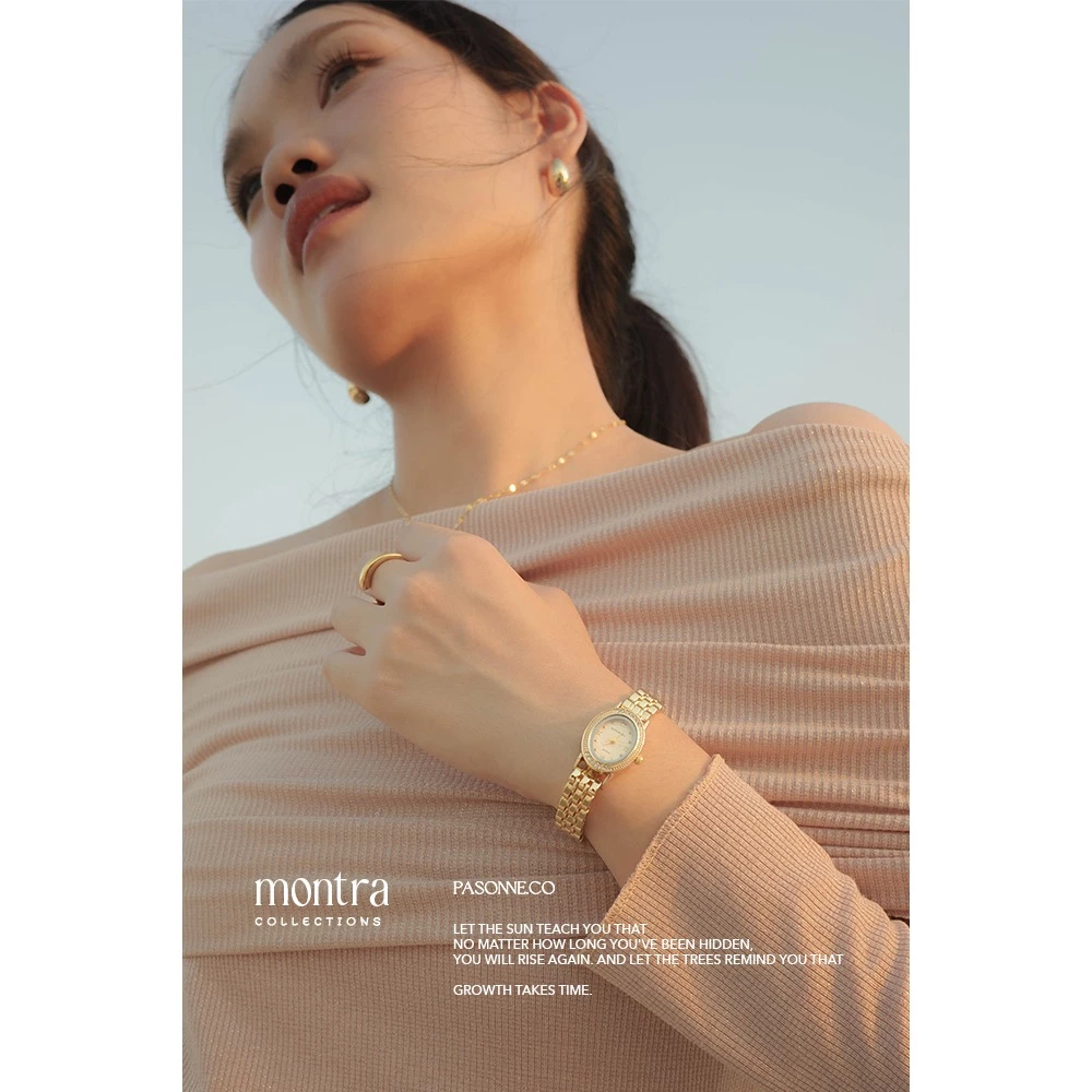 pasonne.co นาฬิกาข้อมือ รุ่น montra หน้าปัดวงรี สีทองทั้งตัวเรือน