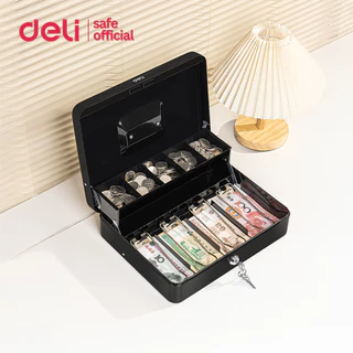 Deli กล่องเหล็กเก็บเงิน เซฟหิ้ว เซฟพกพา มีช่องแยกเก็บเหรียญและแบงค์ ระบบความปลอดภัยดี Cash Box