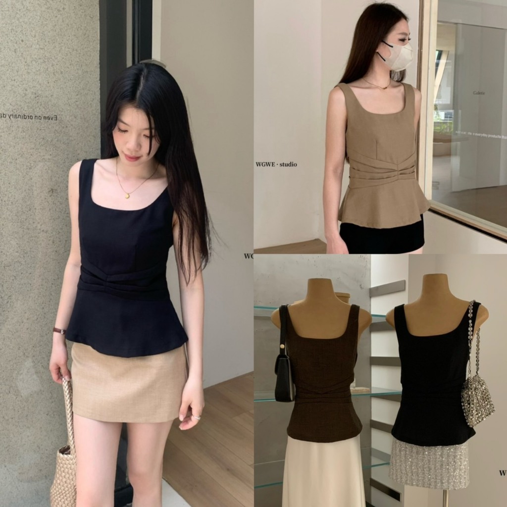 เสื้อสายเดี่ยวทรงเข้ารูปชายระบายรุ่น 9013 TAG WG.WE 🇰🇷