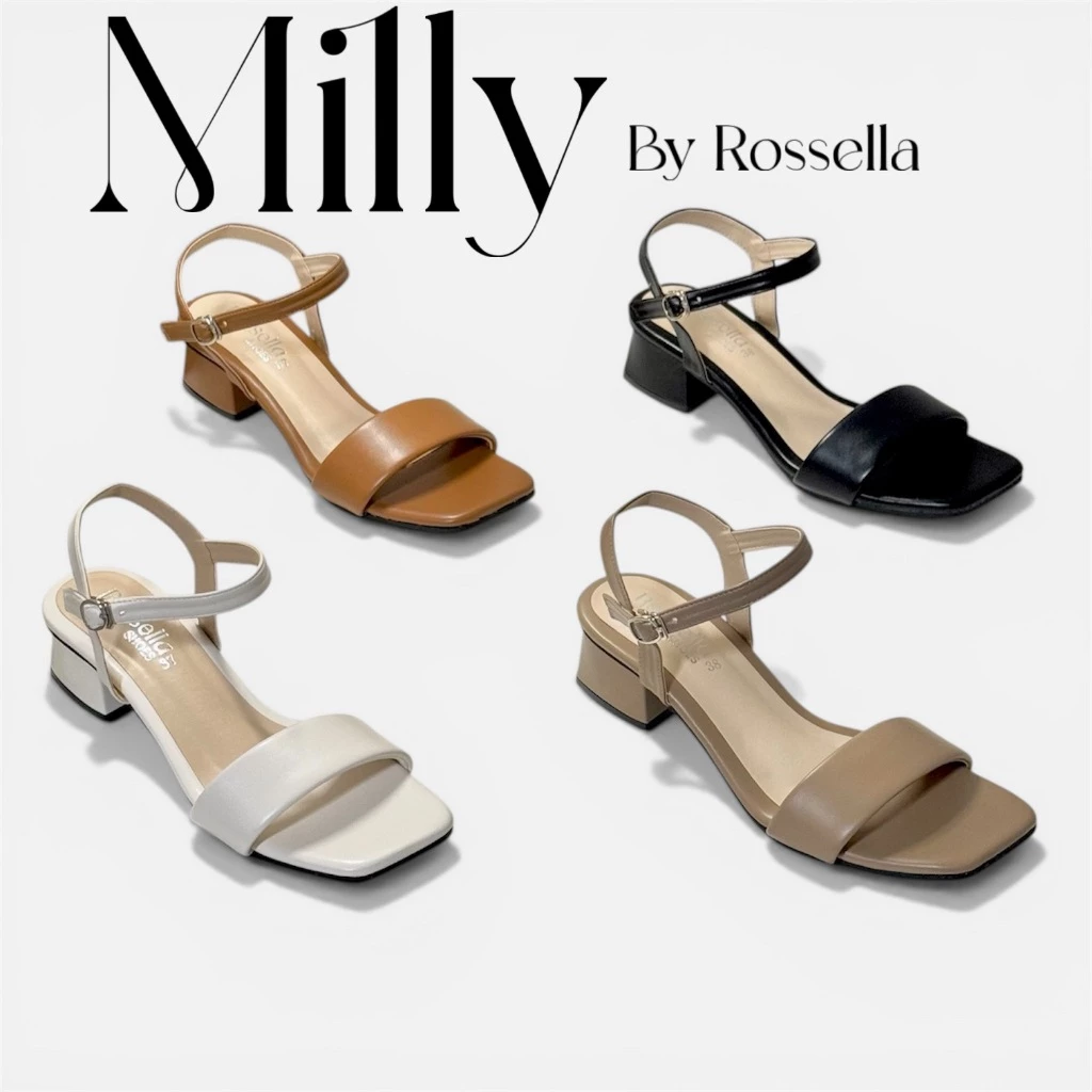 [รุ่นหนังนุ่ม PU Premium] รองเท้าส้นสูงคาดสายหนานุ่มมีรัดข้อสูง 2 นิ้ว รุ่น Milly by Rossella