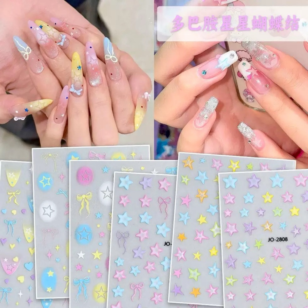 สติกเกอร์ สำหรับตกแต่งเล็บ ลายโบว์ดาวหัวใจ แบบลอกแปะ รหัส 2810-2813 ร้อมส่งจากไทยแผ่นละ12.-