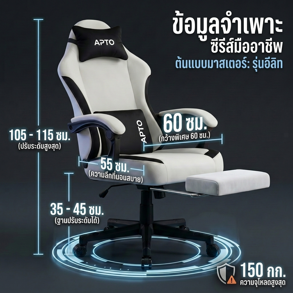 BeErgo เก้าอี้เกมมิ่ง เก้าอี้คอม นั่งไม่ร้อน ผ้าพรีเมียม พร้อมส่ง เอน 135° มีที่พักเท้า รับ 150KG รูปที่ 3