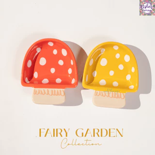 Violet Flamingo Fairy Garden Collection – จานเซรามิคลายเห็ด ผีเสื้อ และดอกไม้สไตล์คอทเทจคอร์ (Cottagecore)